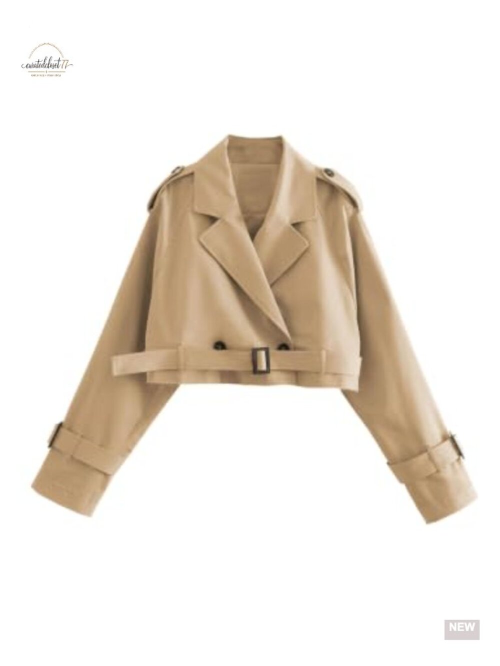 Women's Cropped Trench Coat Double Breasted Belted Jacket